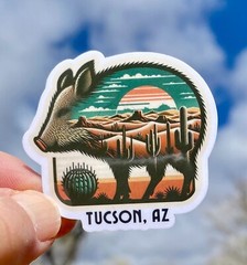 2″ Javelina In Tucson Sticker, Decal, Retro, Cactus, Arizona, Animal, Desert,Fun