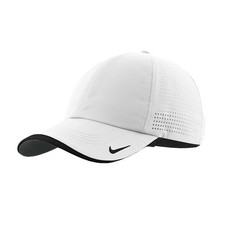 Nike Mens Golf – Dri-fit Swoosh Perforated Cap, White Hat, White