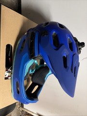 New Bell Super 3R Matte Blue Medium Mtb Helmet With Removable Chin Bar