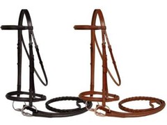 Paris Tack Padded Raised Leather English Bridle with Laced Reins
