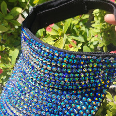 Blue Black Rhinestone Adjustable Golf Visor Hat 100% Polyester Unisex Adults