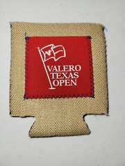 Valero Texas Open Cooler Beige Red Beer Can Insulator Oil Gas Advertising Golf