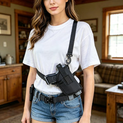 Tactical Shoulder Gun Holster Cross Body Sling Fits Handgun with Laser or Light