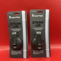 Lot of 2 Brand New Hydro Flask Wide Mouth Straw Lid with 2 Straws Black BPA-Free