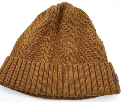 Kooringal Beanie Hat Camel Brown Cable Knit Cotton Australia Unisex One Size