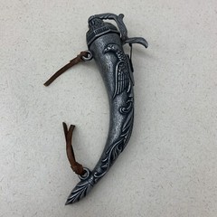 Vintage Gun Powder Horn Pewter Bottle Blazon Eagle made in Spain RARE