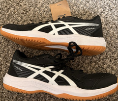 ASICS Upcourt 6 Black White Gum Tennis Racquet Sport Shoes US Size 7.5