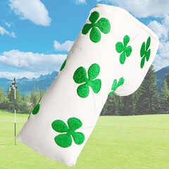 Lucky Clover Golf Putter Cover White w/ Green Shamrocks Fits Blade Putters