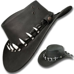 【oZtrALa】Aussie LEATHER Hat CROCODILE Teeth Band Cowboy DUNDEE Mens AUSTRALIAN