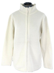 Womens Knit Cardigan Jacket White Waffle Oversized High Neck Pockets XS
