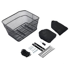 Rear Bike Bicycle Basket w/ Rainproof Covers, Cargo Net, Basket Lining & Rack