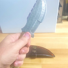 Fixed Blade Hunting Knife 4in Stainless Partially Serrated Bone Handle Sheath