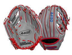 Wilson A450 10.75″ Youth Baseball Glove – Gray/Red/Royal – Right Hand Throw