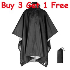 Waterproof Hooded Ripstop Rain Poncho Military Camping Hiking Raincoat Black
