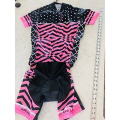 Womens Cycling Jersey and Padded Shorts Set Pink Black Geometric Med
