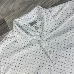 Greg Norman Polo Shirt Mens XXL White Blue Geometric Play Dry Short Sleeve