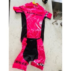 🩷🖤Hot Pink Racing Is Life Cycling Jersey and Padded Shorts Set Womens Small