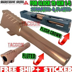 AGGRESSIVE ARMS SERRATED & FLUTED Barrel for GLOCK 19 GEN 1-5 COPPER 9mm 416SS