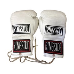 Vintage RINGSIDE White LEATHER Boxing Gloves (10 oz) Lace Up Training Pair RARE