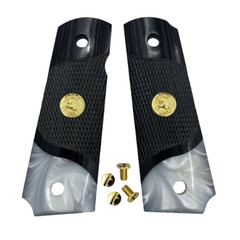 1911 Grips Full Size fit Colt Springfield Grips White Pearl W/Gold Horse+Screws