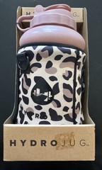 HydroJug 73 oz Pink Water Bottle with Animal Print Sleeve, Straw, Flip Lock