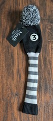 Maxfli #3 Fairway Knit Red Black White Gray Stripes Pom Pom Golf Head Cover