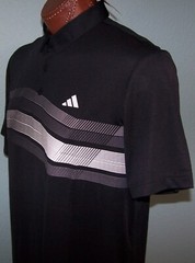 ADIDAS GOLF Mens Core s/s Moisture WICKING chest stripe POLO sz L BLACK MULTI