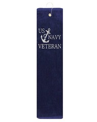 US Navy Veteran Sailor Navy Towel Gray Vinyl Tri-fold Golf Towel 15″x18″
