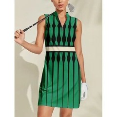 Acegolfs Green Black Geometric Stripe Quarter Zip Golf Dress Pockets Small NWT