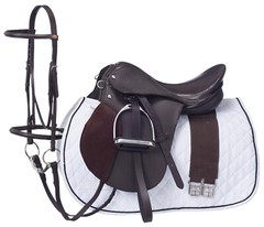 16 Inch All Purpose English Saddle Package – Brown – Leather – 7″ Gullet