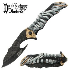 8.5″ DARK FANTASY BLADES SKELETON GRAPHIC SPRING ASSISTED FOLDING KNIFE SILVER