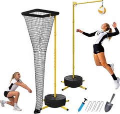 Pro Volleyball Setter & Spike Trainer Adjustable Height 74″-108″ Yellow