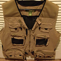 HUMVEE by Fieldsheer Men’s L Beige/Black Nylon Fishing Vest Full Zip Pockets