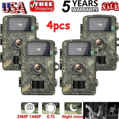 4PKS 24MP 1440P Hunting Trail Camera Wildlife Waterproof Game Cam Night Vision