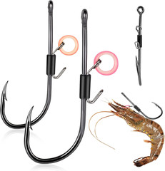 Baitholder Fishing Hooks, 15pcs Live Shrimp Fixed Hooks Carbon Steel Long Sha.