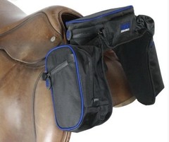 TrailMax English/Endurance Canvas Pommel Bags Black with Blue Piping