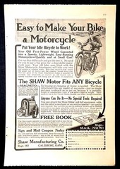 1917 Shaw Motor Attachment “Easy to Make Your Bike a Motorcycle” Motorbicycle