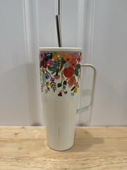 Rifle Paper Co X Corkcicle Ivory Floral Tumbler 30 Fl Oz Lid And Straw
