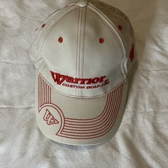 Warrior Custom Golf Hat Beige/Red Cotton Adjustable Embroidered Logo