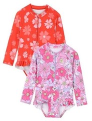 2 Pack Baby Toddler Girl Long Sleeve Ruffle 3-6 Months Red Flower, Pink Flower