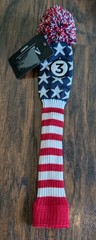 Maxfli #3 Fairway Knit Red White Blue Stripes Pom Pom Golf Head Cover