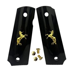 1911 Colt Grips Full Size fit Springfield Grips Black Pearl W/Gold Horse & Screw