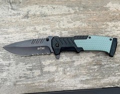 S-TEC TS015 Recon Assisted Folding Knife 3.5” Serrated OD Green EDC