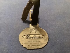 LAS SENDAS METAL GOLF BAG TAG w/ STRAP; MESA, ARIZONA, EXC. COND/ FREE POSTAGE!