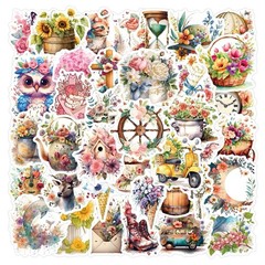 5Pcs Vintage Aesthetic Floral Flower Cute Elements Waterproof Stickers