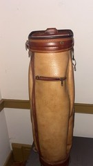 AJAY Vintage Leather Carry Golf Bag Brown/Tan 3-Way Divider Shoulder Strap Zip