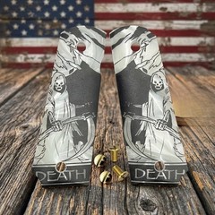 1911 Full Size Government Grips Poly Pearl White Engraved Reaper with Screws