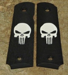 1911 Grips- PUNISHER SKULL – BLACK/WHITE – .45, AMBI, FULL SIZE, LASER ENGRAVED