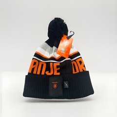 Netherlands Black Orange White Gray Striped Pom-Pom Winter Sports Beanie
