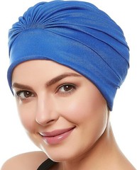 Swim Caps for Women Swimming Turban Polyester Latex Lined Pleated for Ladies